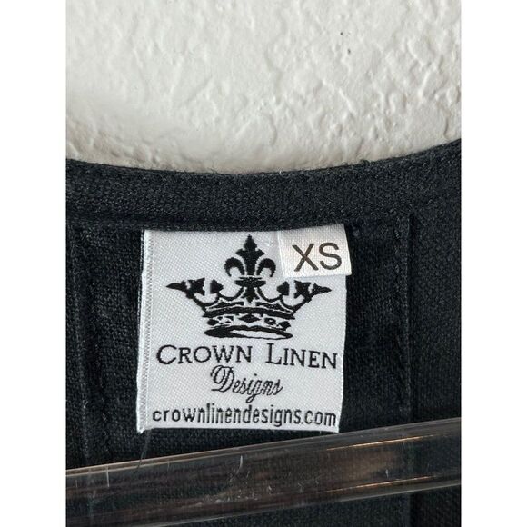Crown Linen Designs 3/4 Bell Sleeve Hi-Lo Tunic Blouse XS Black European Linen - Picture 7 of 9